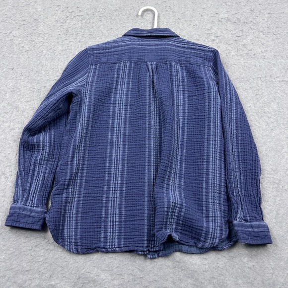 LL Bean Cloud Gauze Shirt Women's Medium Blue Striped Long-Sleeve Button Up Top - Picture 8 of 10